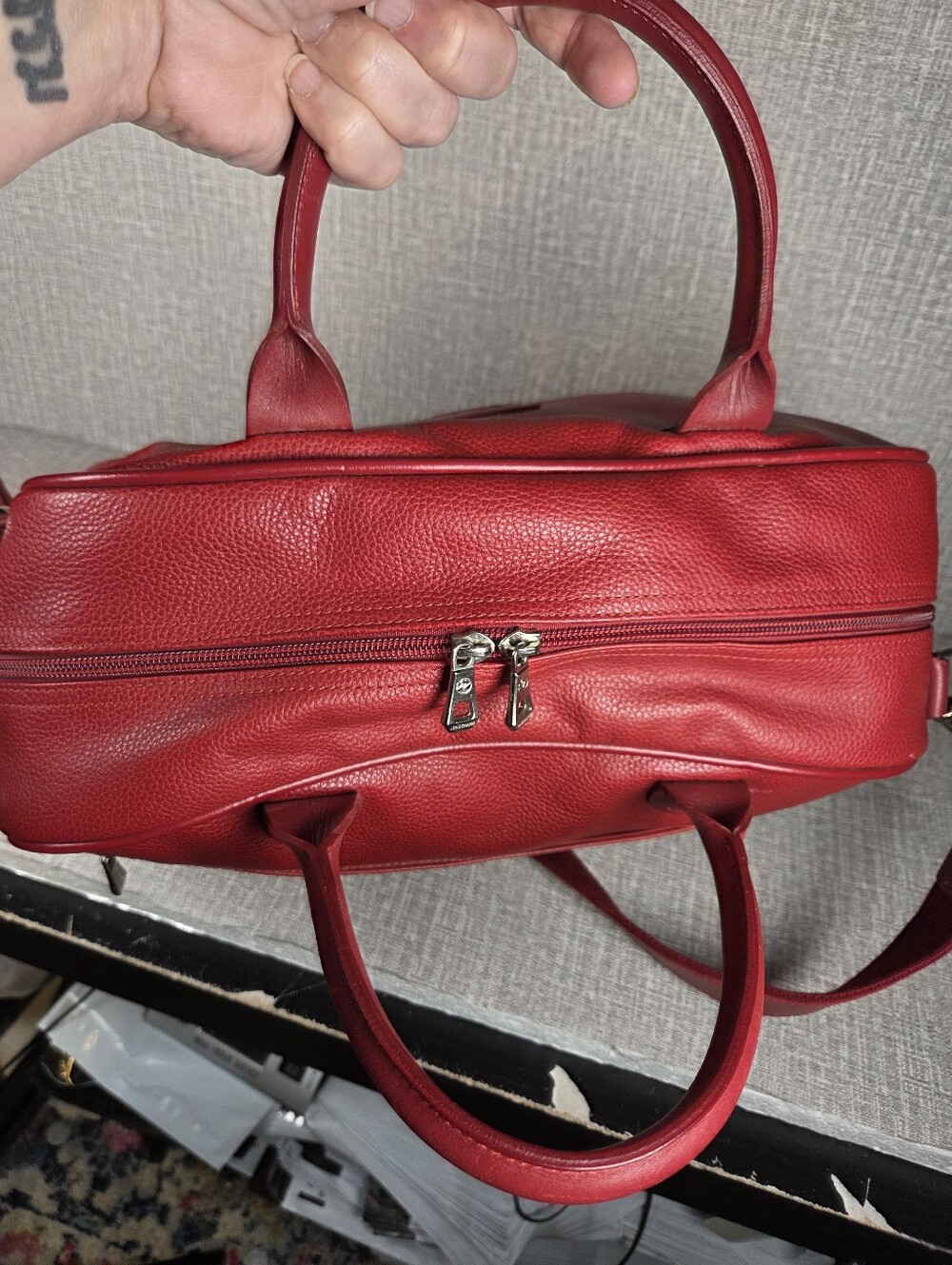 Vintage Longchamp Red Pebbled Leather Weekender Tote Bag Purse RARE Handbag - Picture 10 of 16